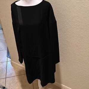 Cacharel Women's 10 Long Sleeve Crossgrain Satin Panel Shift Dress Black Evening